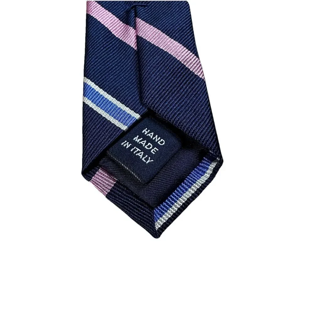 Polo Ralph Lauren Men 100% Silk Neck Tie Pink Blue Stripe Handmade in Italy Luxe